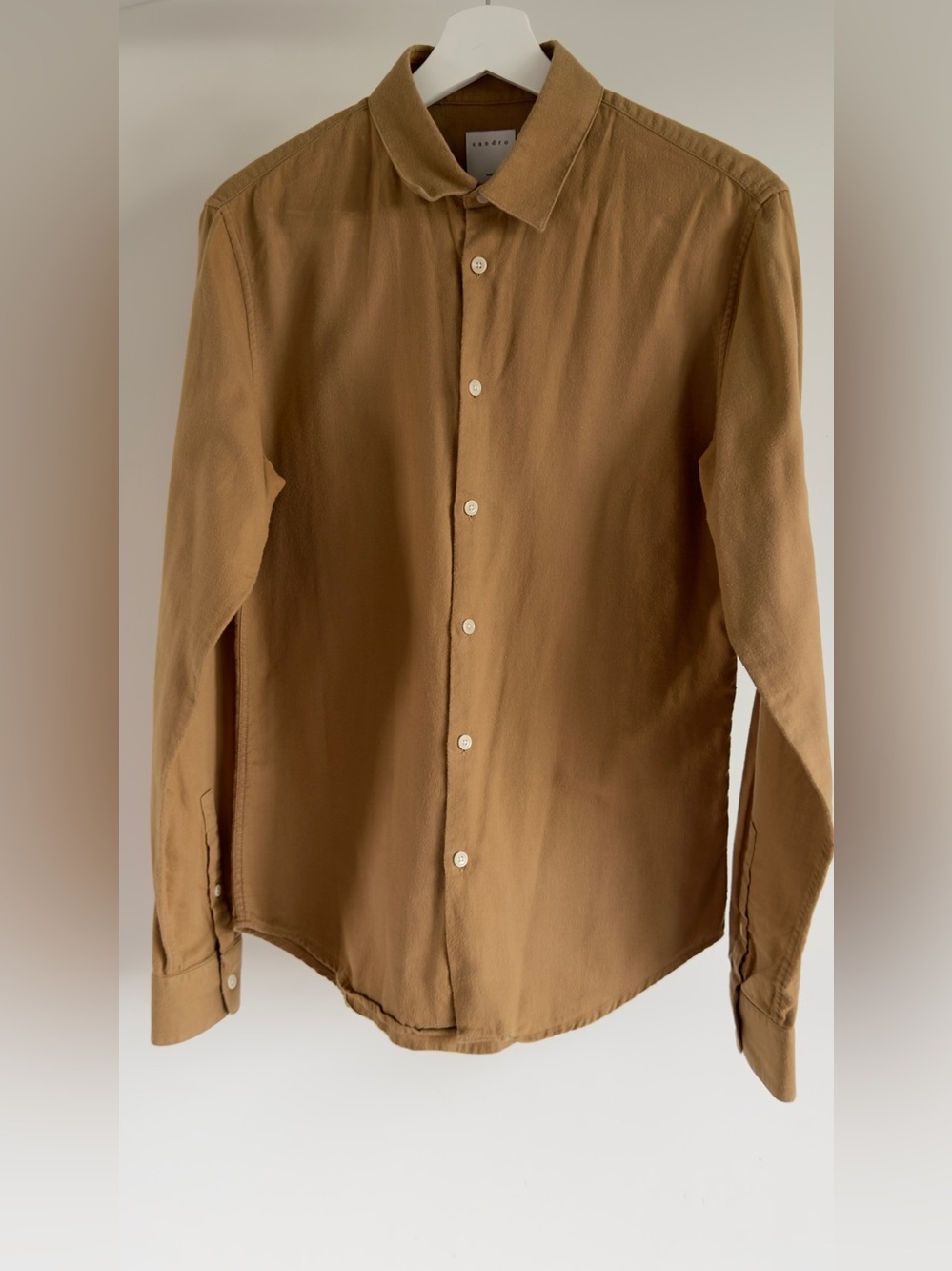 Sandro Men's Button-Down Shirt in Camel Brown